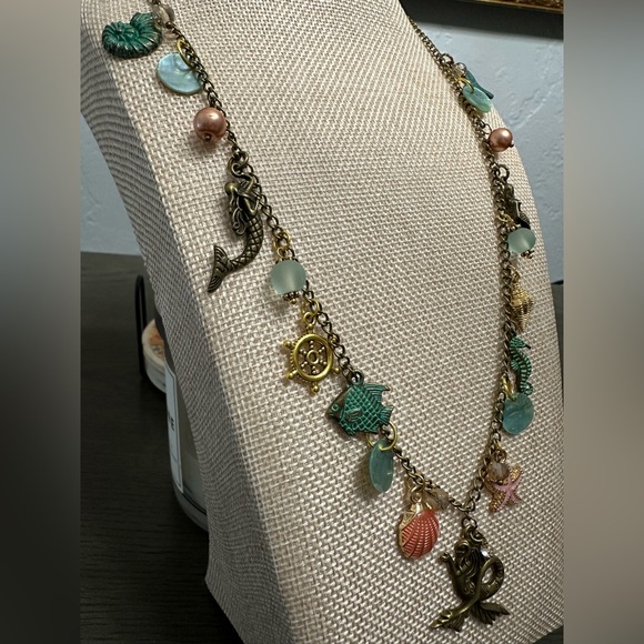 Mermaid Charm Necklace with Gold and Green Accents - Picture 2 of 3